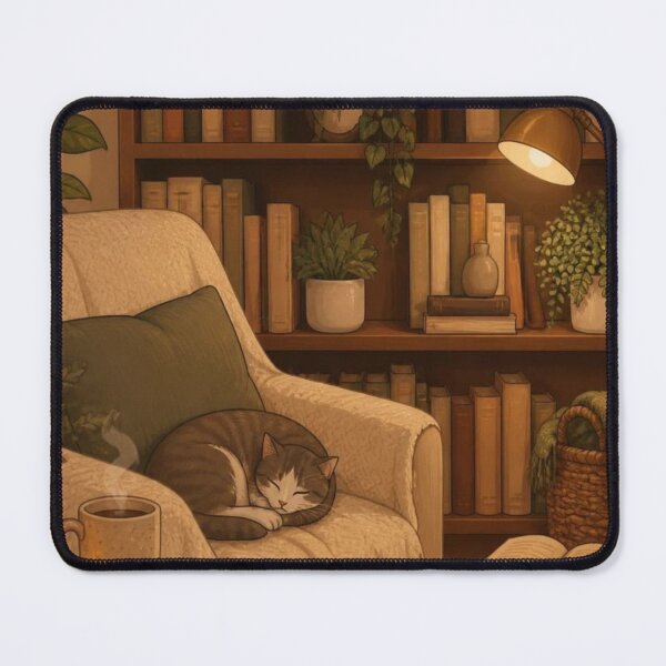 Item preview, Cozy Hygge Library Sleeping Cat designed and sold by creativerooney.
