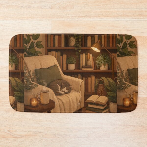 Item preview, Cozy Hygge Library Sleeping Cat designed and sold by creativerooney.