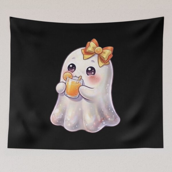 Item preview, Cute Kawaii Ghost Drinking a Orange Juice Design / Halloween / Cafe / Ghosts / Foodie / Drinks / T-shirts mugs stickers phone case hardcover journal poster designed and sold by TeenLake.
