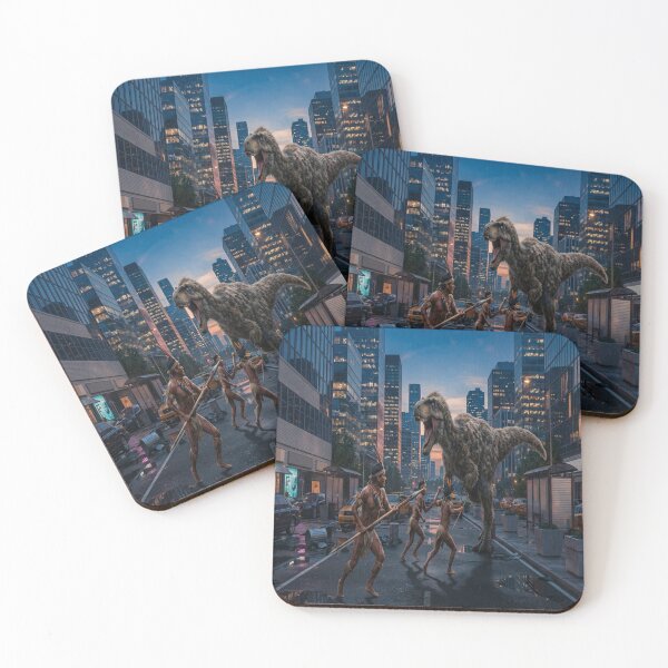 Item preview, T Rex Attacking Warriors in Modern City Street designed and sold by AfresStudio.