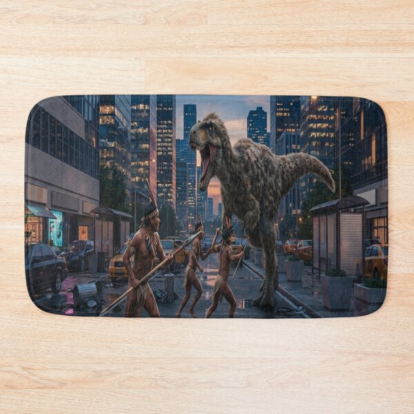Item preview, T Rex Attacking Warriors in Modern City Street designed and sold by AfresStudio.