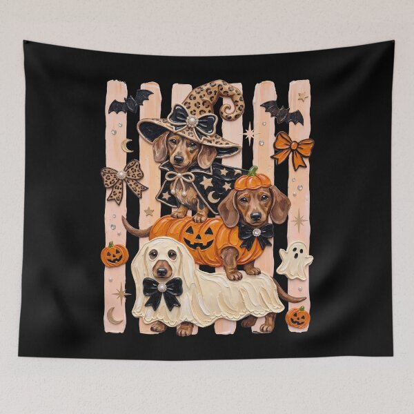 Item preview, Dachshund Dogs Witch Ghost Pumpkin designed and sold by Marantha80s.