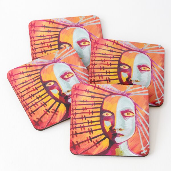 Item preview, Expressionist Spiked Hair Face Vibrant Red Acrylic designed and sold by JeraldChieftain.