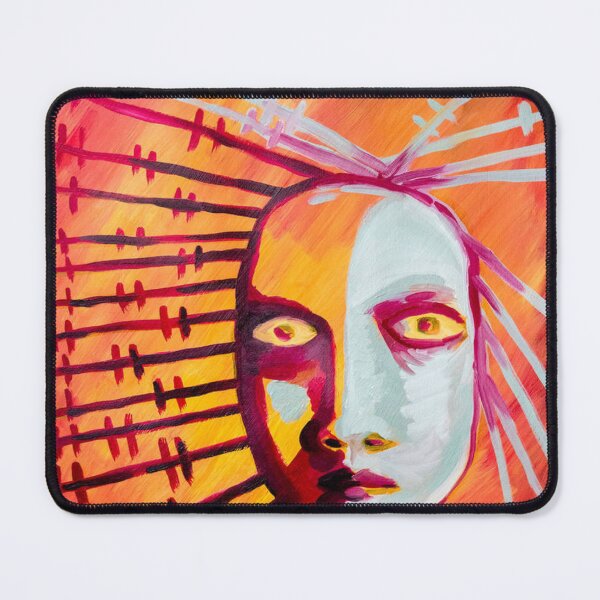 Item preview, Expressionist Spiked Hair Face Vibrant Red Acrylic designed and sold by JeraldChieftain.