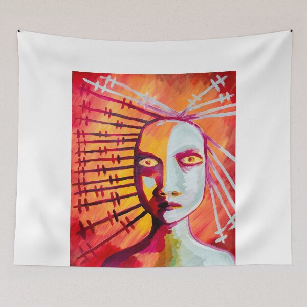 Item preview, Expressionist Spiked Hair Face Vibrant Red Acrylic designed and sold by JeraldChieftain.