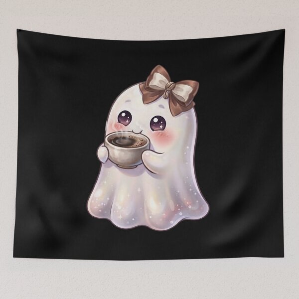 Item preview, Cute Kawaii Ghost Drinking a Coffee Design / Halloween / Cafe / Ghosts / Foodie / Drinks / T-shirts mugs stickers phone case hardcover journal poster designed and sold by TeenLake.