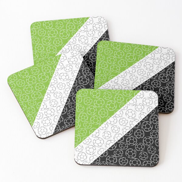 Item preview, Line art soccer balls on angled color blocks - bright green & black  designed and sold by katzdzynes.