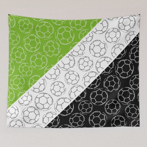 Item preview, Line art soccer balls on angled color blocks - bright green & black  designed and sold by katzdzynes.