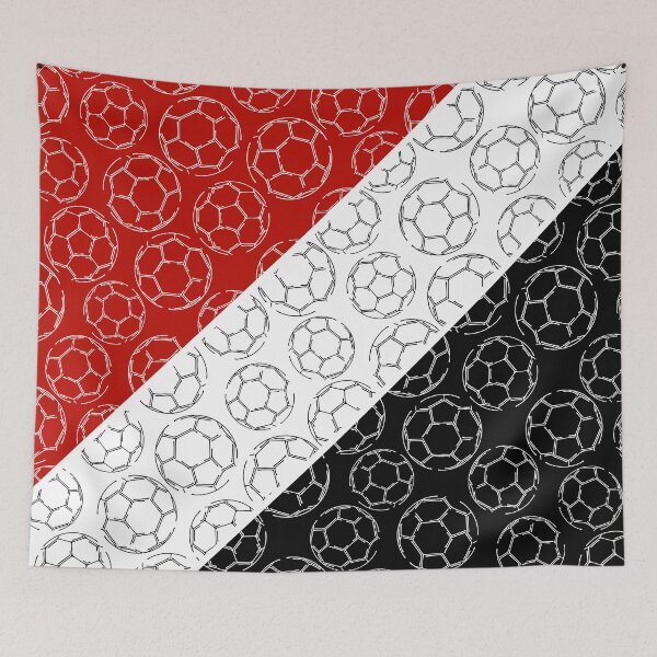 Item preview, Line art soccer balls on angled color blocks - red & black  designed and sold by katzdzynes.
