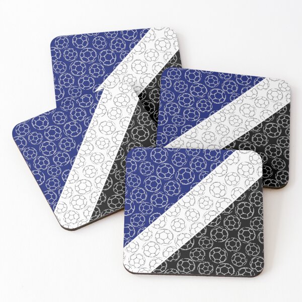 Item preview, Line art soccer balls on angled color blocks - blue & black  designed and sold by katzdzynes.