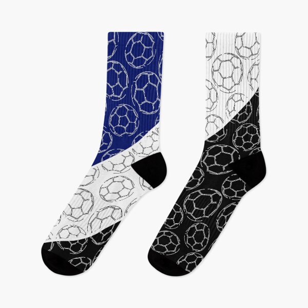 Item preview, Line art soccer balls on angled color blocks - blue & black  designed and sold by katzdzynes.