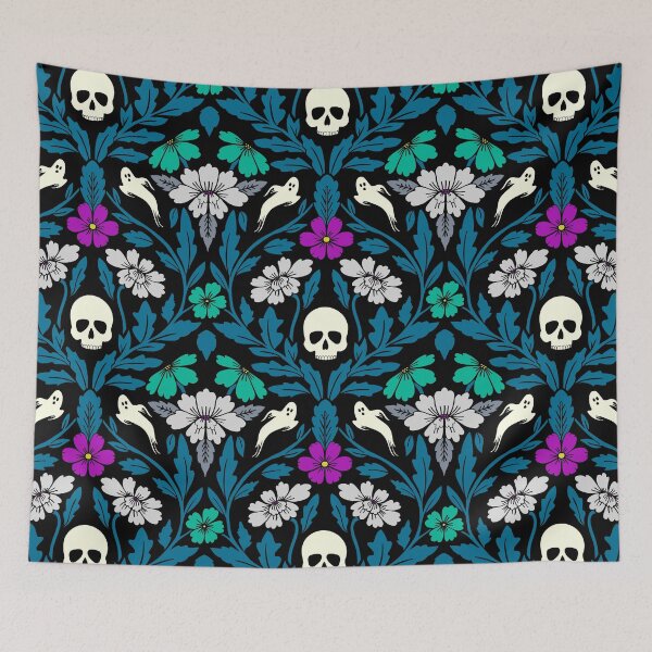 Item preview, Halloween ghost damask in blue designed and sold by Jennifer Ladd.