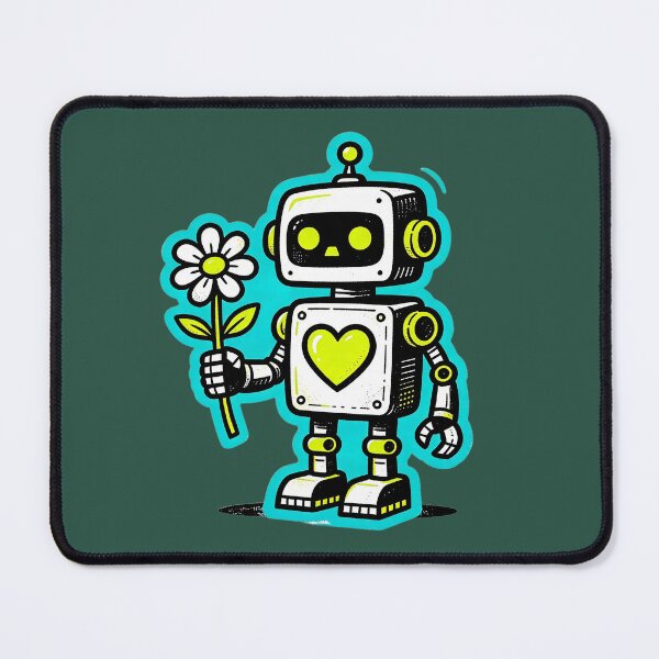Item preview, robot with a flower in hand and a heart on its chest designed and sold by mixoubraw.