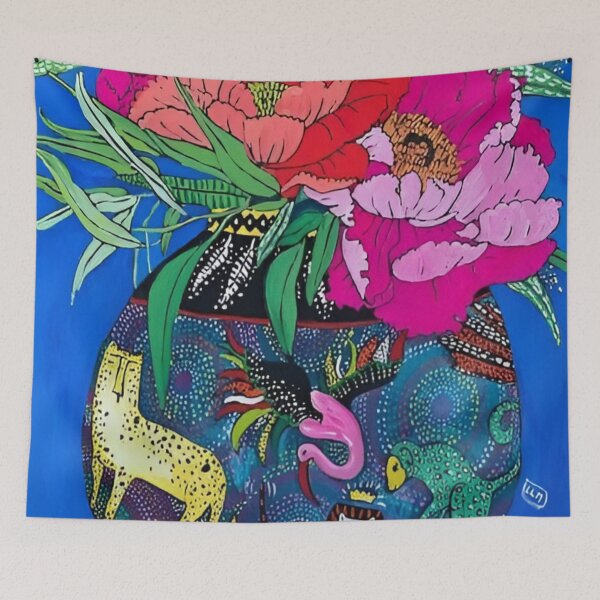 Item preview, Vibrant Peony Bouquet In A Maximalist Vase With Cheetah, Bird, and Monkey Digital Painting by Lara Lee Meintjes designed and sold by Matt_Smith.