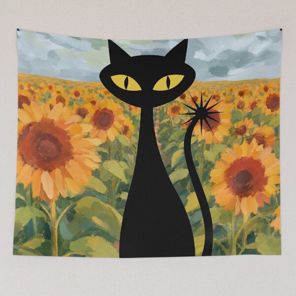 Item preview, Spooky-Cool Cat in sunflowers designed and sold by 247DesignStudio.