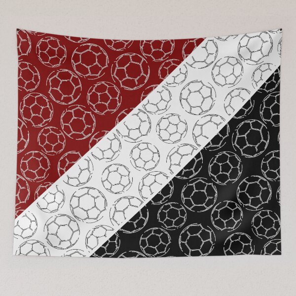 Item preview, Line art soccer balls on angled color blocks - maroon & black  designed and sold by katzdzynes.
