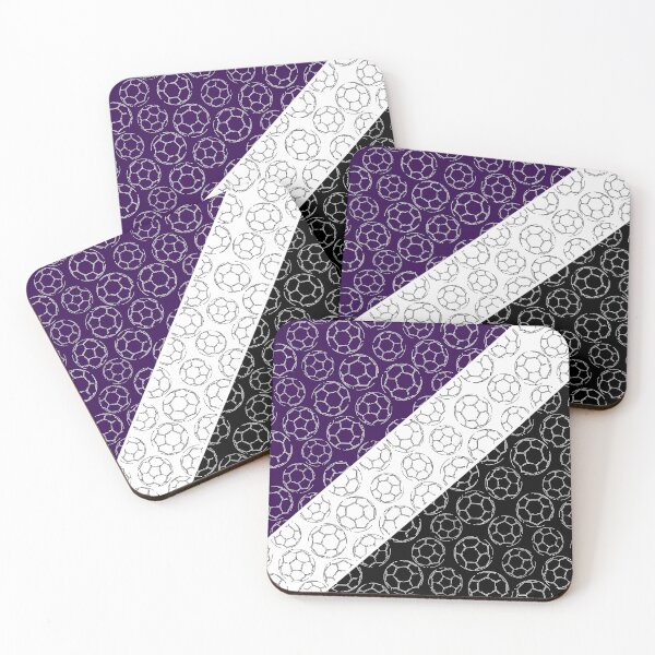 Item preview, Line art soccer balls on angled color blocks - purple & black  designed and sold by katzdzynes.