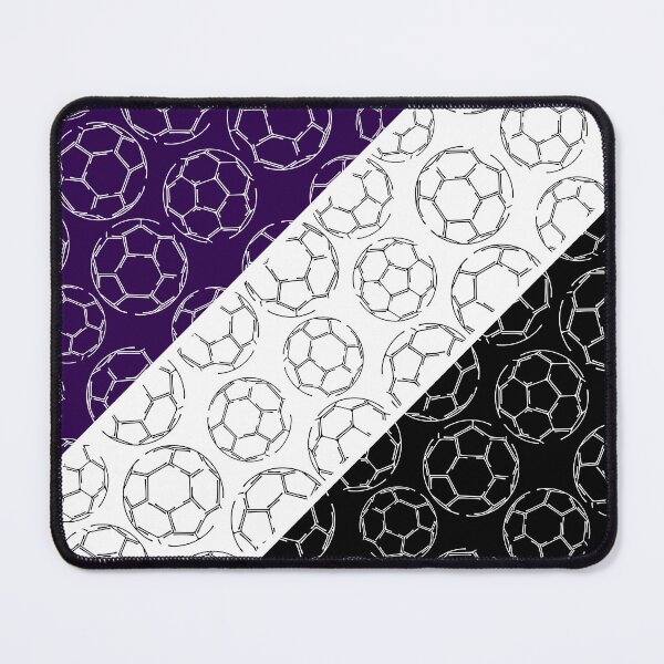 Item preview, Line art soccer balls on angled color blocks - purple & black  designed and sold by katzdzynes.