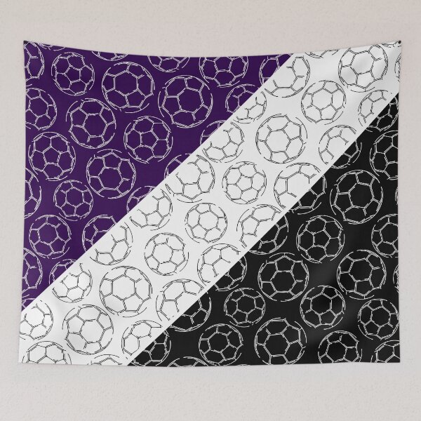Item preview, Line art soccer balls on angled color blocks - purple & black  designed and sold by katzdzynes.