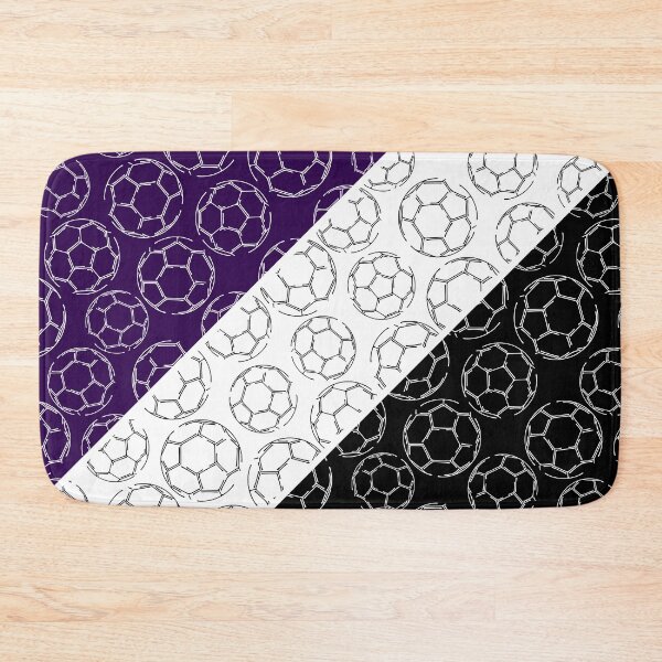 Item preview, Line art soccer balls on angled color blocks - purple & black  designed and sold by katzdzynes.