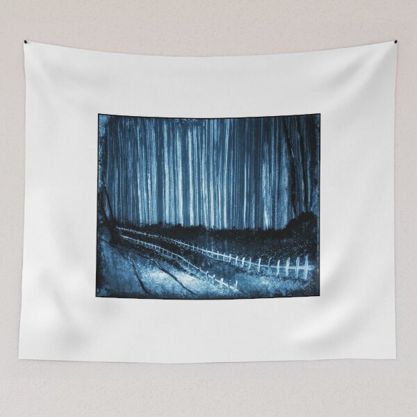 Item preview, Cyanotype Style Fence Country Road Star Trails designed and sold by MarizsaMoluk.