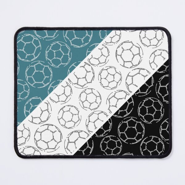 Item preview, Line art soccer balls on angled color blocks - teal & black  designed and sold by katzdzynes.