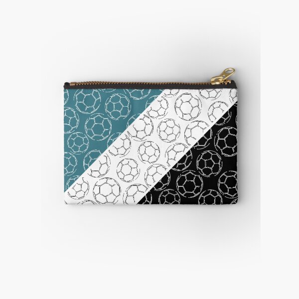 Item preview, Line art soccer balls on angled color blocks - teal & black  designed and sold by katzdzynes.