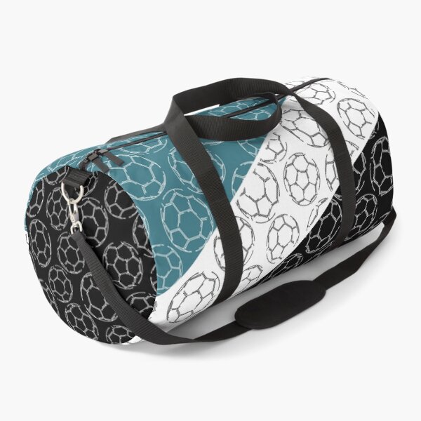Item preview, Line art soccer balls on angled color blocks - teal & black  designed and sold by katzdzynes.