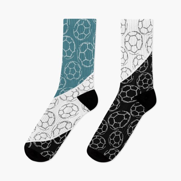 Item preview, Line art soccer balls on angled color blocks - teal & black  designed and sold by katzdzynes.