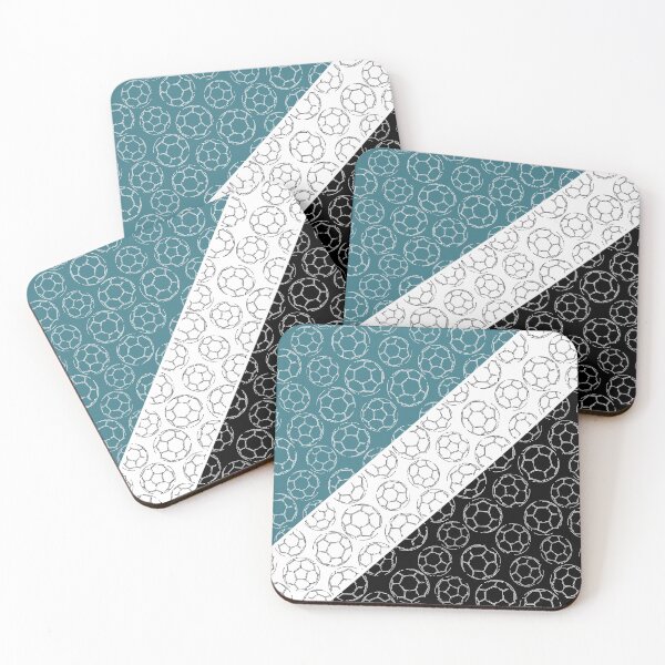Item preview, Line art soccer balls on angled color blocks - teal & black  designed and sold by katzdzynes.