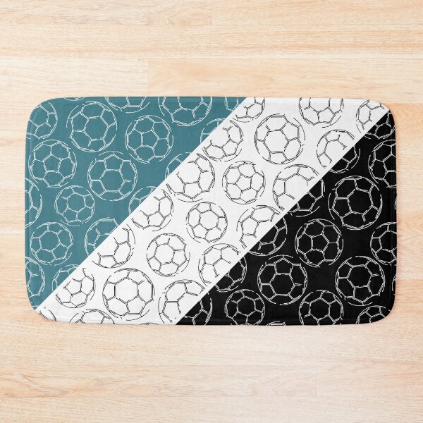 Item preview, Line art soccer balls on angled color blocks - teal & black  designed and sold by katzdzynes.