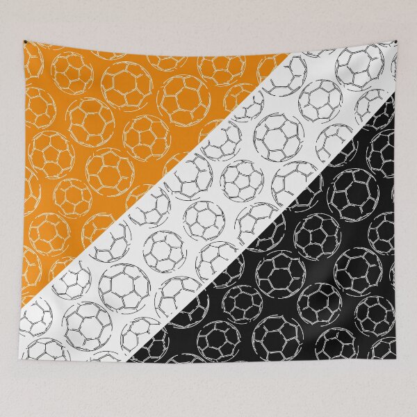 Item preview, Line art soccer balls on angled color blocks - orange & black  designed and sold by katzdzynes.