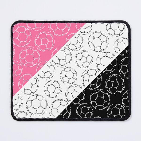 Item preview, Line art soccer balls on angled color blocks - pink & black designed and sold by katzdzynes.