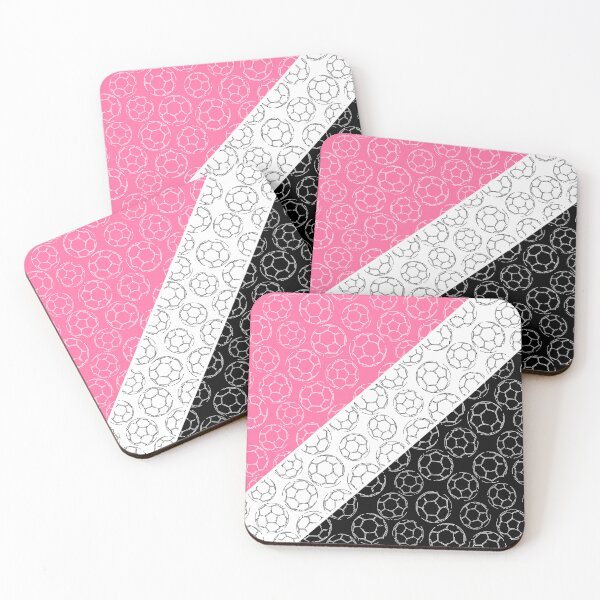 Item preview, Line art soccer balls on angled color blocks - pink & black  designed and sold by katzdzynes.