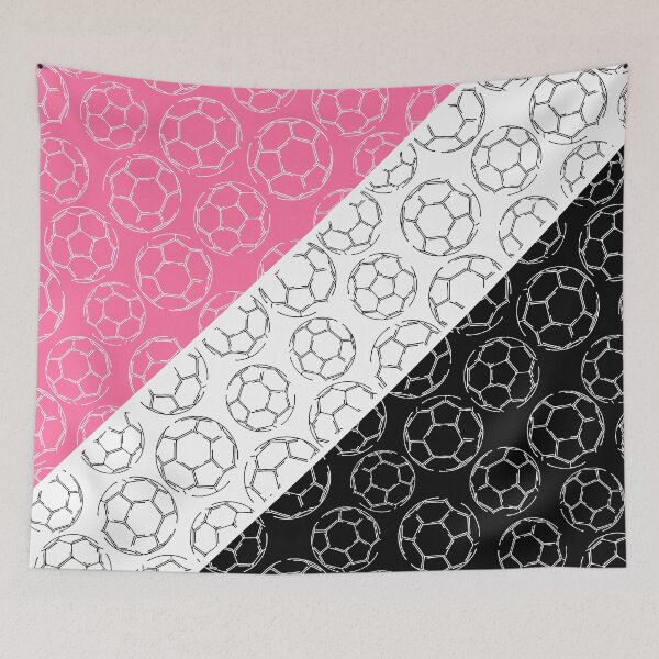 Item preview, Line art soccer balls on angled color blocks - pink & black  designed and sold by katzdzynes.