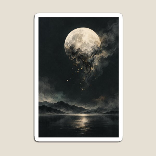 Item preview, Moon Dissolving into Ink – Japanese Sumi-e Moon Wall Art designed and sold by yuryu14yutaka.