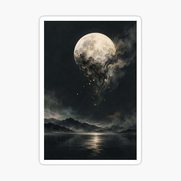 Item preview, Moon Dissolving into Ink – Japanese Sumi-e Moon Wall Art designed and sold by yuryu14yutaka.