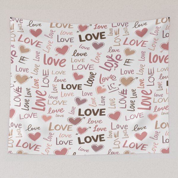 Item preview, Love Typography Pattern - Romantic Script and Pastel Hearts designed and sold by CozyPaletteShop.