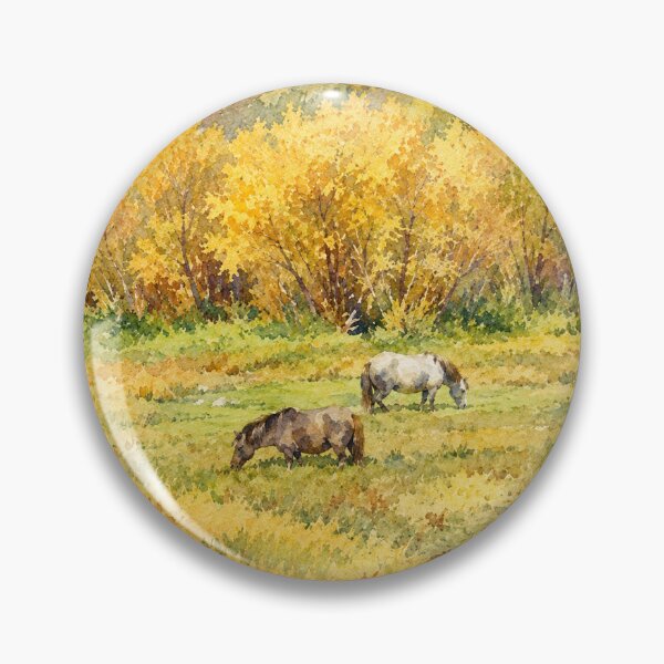 Item preview, Watercolor Autumn Meadow with Horses designed and sold by SlavaArt.