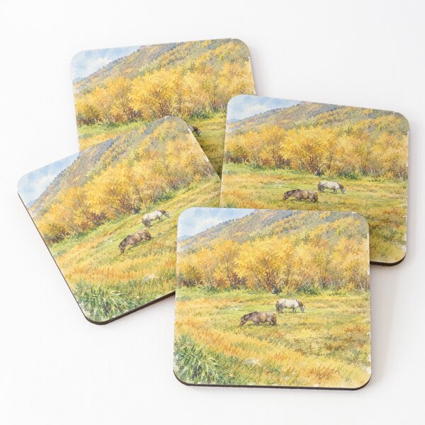 Item preview, Watercolor Autumn Meadow with Horses designed and sold by SlavaArt.