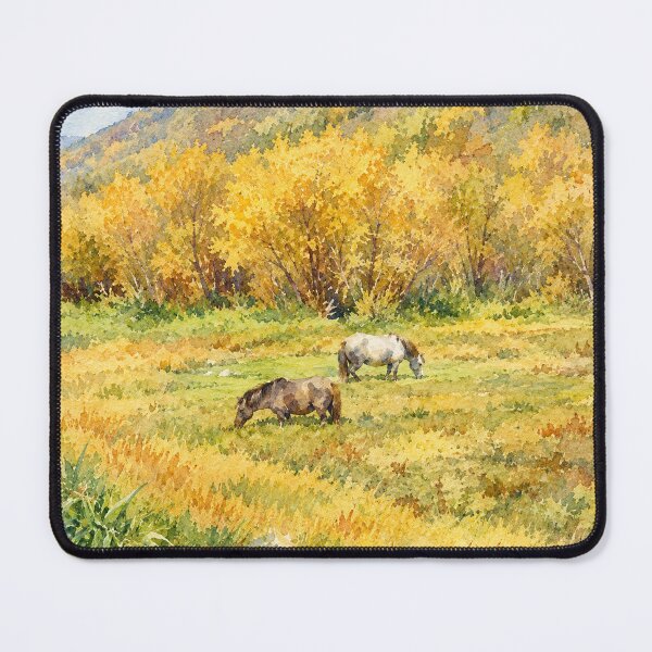 Item preview, Watercolor Autumn Meadow with Horses designed and sold by SlavaArt.