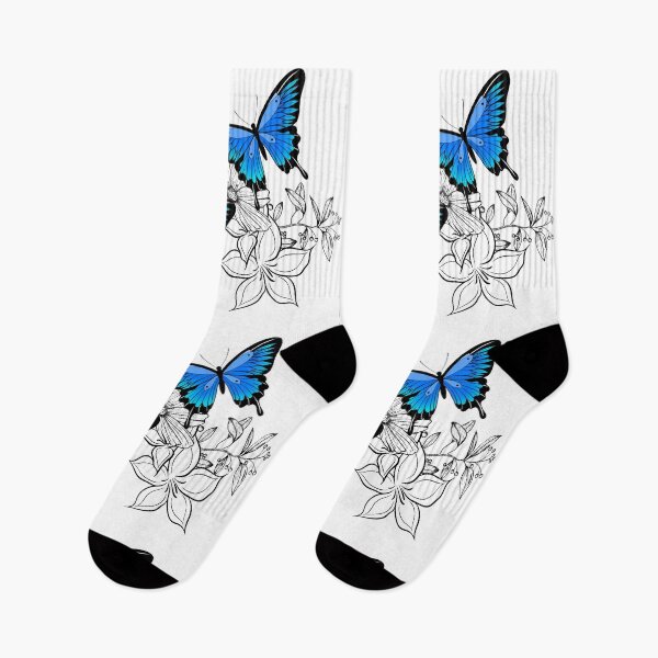 Item preview, Blue Butterflies Floral Design – Modern Botanical Art designed and sold by Sock Garden.