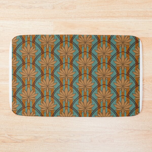 Item preview, Vintage Art Deco Floral Arch Pattern – Teal & Rust Botanical Design designed and sold by Rukhscreations.
