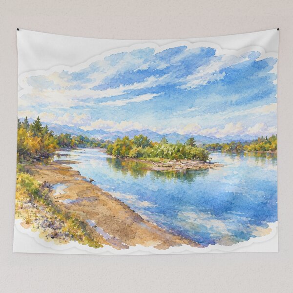 Item preview, Watercolor River Valley and Mountains designed and sold by SlavaArt.