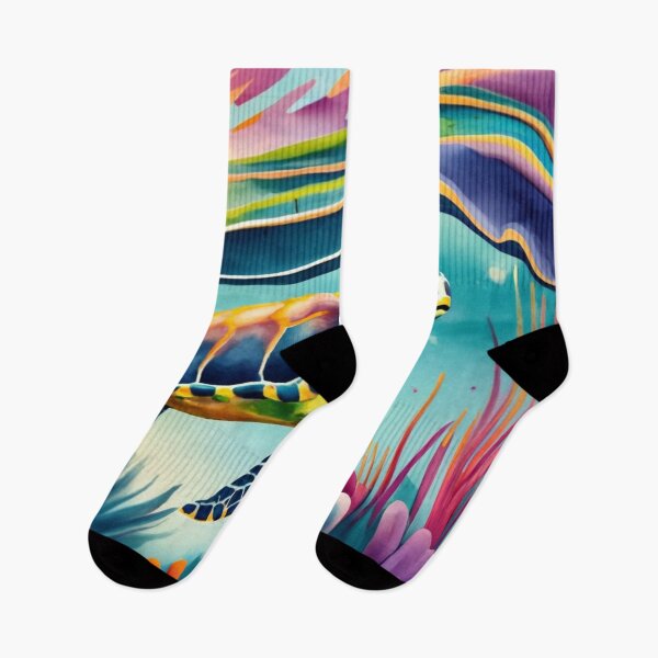 Item preview, Colorful Sea Turtle Under Ribbon Waves designed and sold by BeachWhisper.