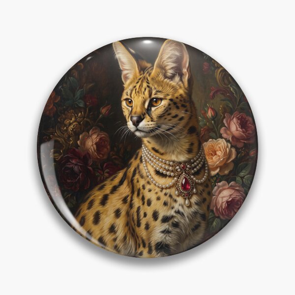 Item preview, Regal Serval Cat Portrait with Ruby Necklace designed and sold by Real Beast Art.