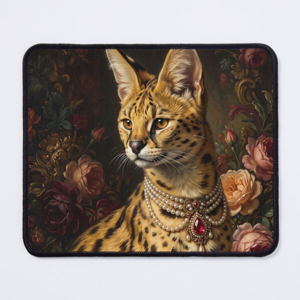 Item preview, Regal Serval Cat Portrait with Ruby Necklace designed and sold by Real Beast Art.