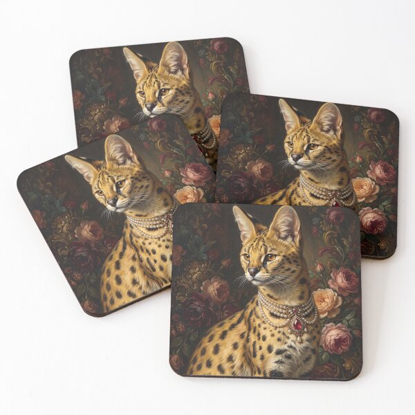 Item preview, Regal Serval Cat Portrait with Ruby Necklace designed and sold by Real Beast Art.