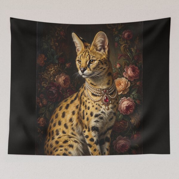 Item preview, Regal Serval Cat Portrait with Ruby Necklace designed and sold by Real Beast Art.