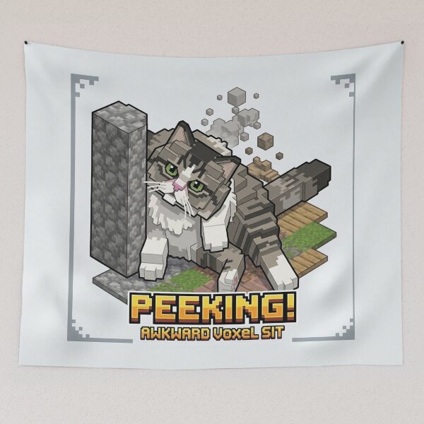 Item preview, KAM KAM Peeking! Awkward Voxel Cat Pixel Art designed and sold by PetalsPaws.